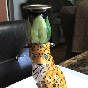 Lynn Chase 11.5” JAGUAR JUNGLE Porcelain Candlestick Vintage 1994